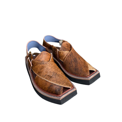 Cow Leather Kaptaan Chappal – Natural Hair-On Cowhide
