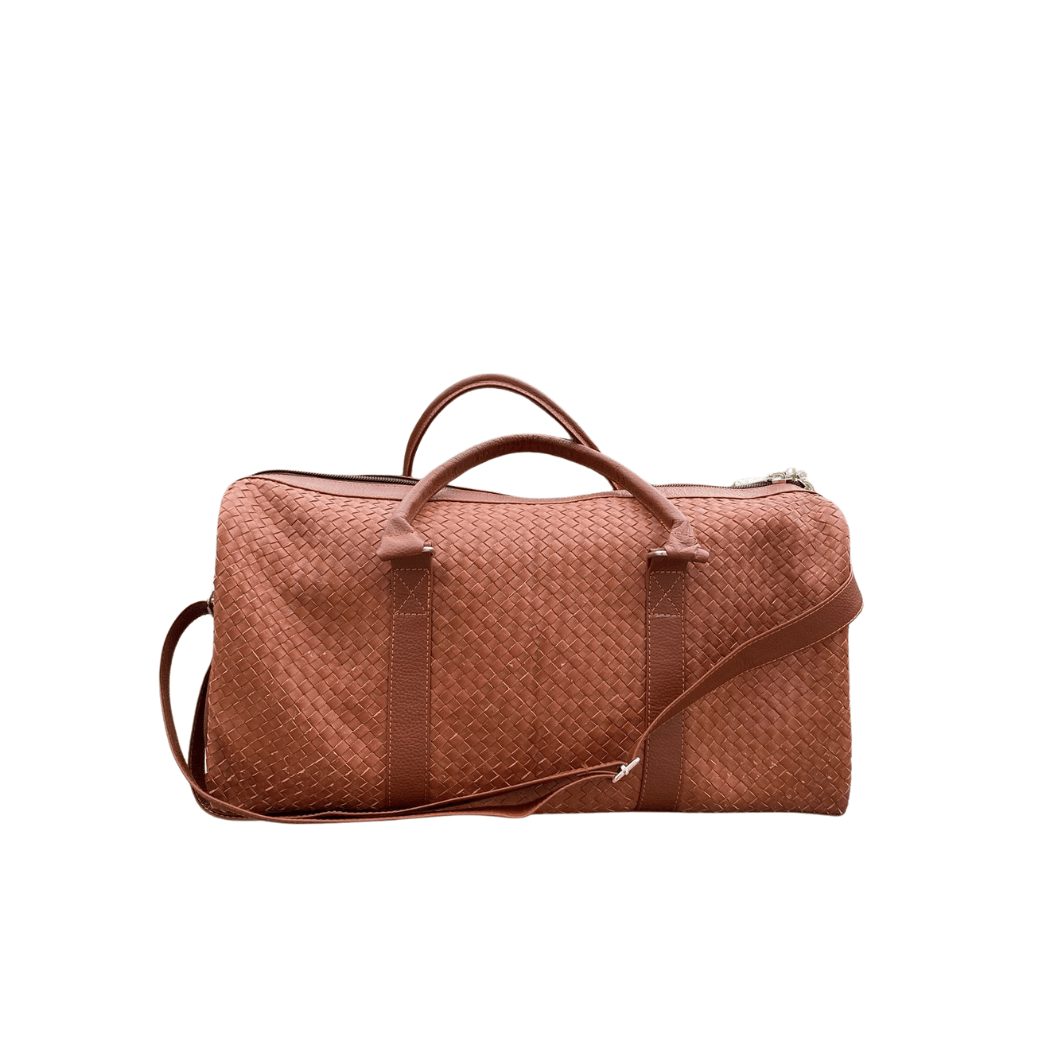 Artisan Woven Leather Duffel Bag – Genuine Cowhide Travel Bag