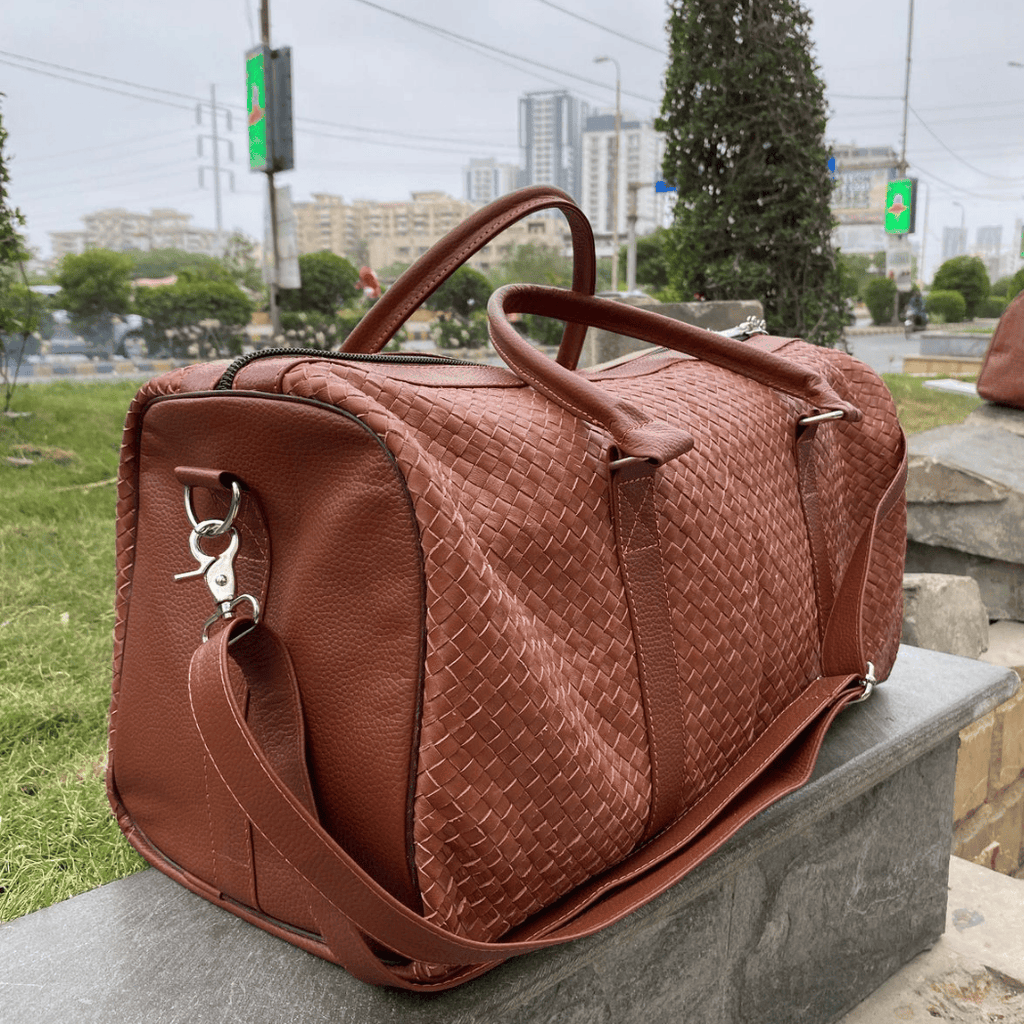 Artisan Woven Leather Duffel Bag – Genuine Cowhide Travel Bag
