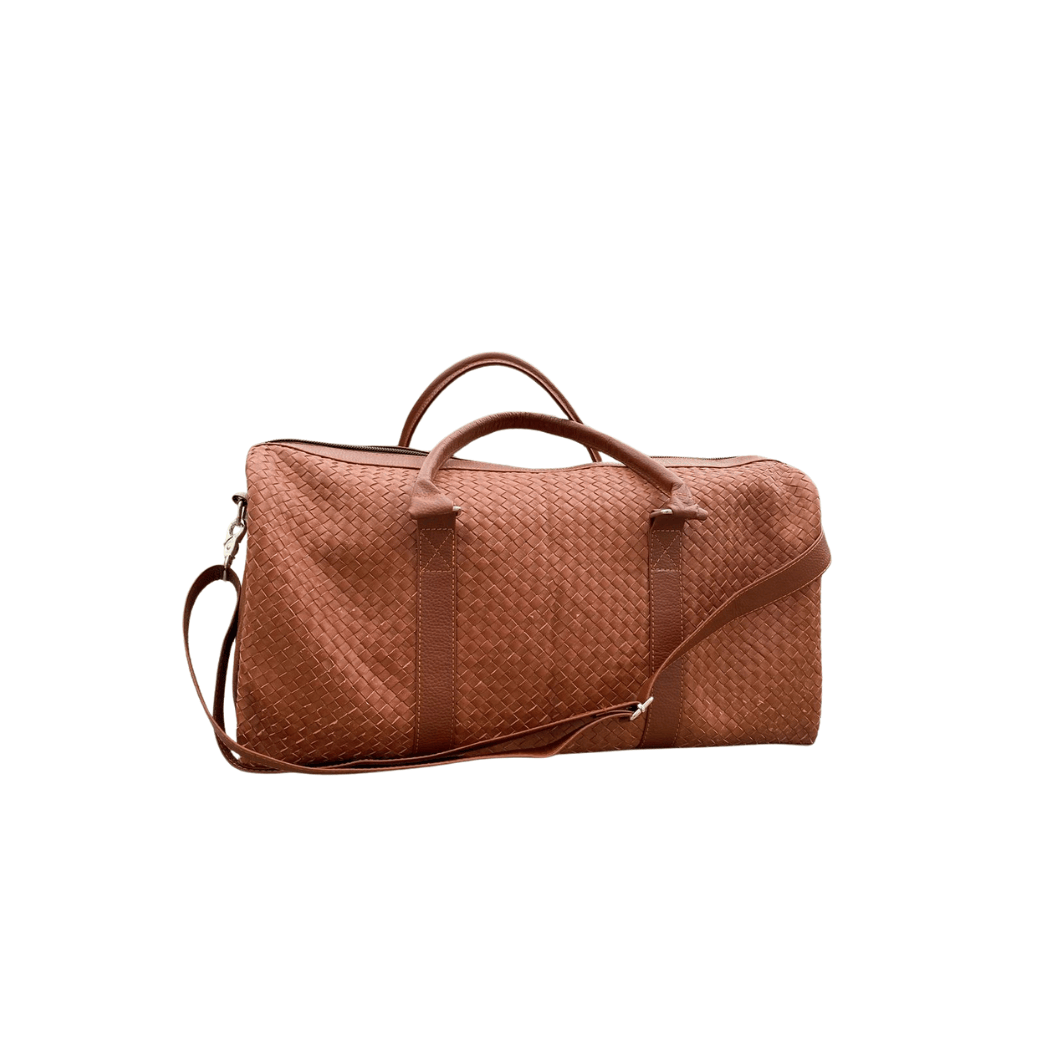 Artisan Woven Leather Duffel Bag – Genuine Cowhide Travel Bag