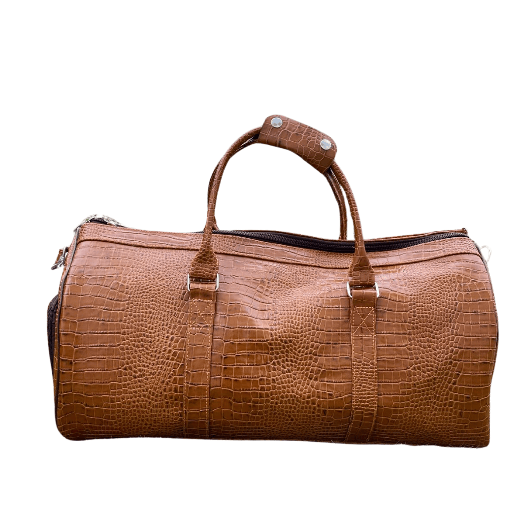 Uroosa Leather Light Brown Duffel – Croc Embossed Style