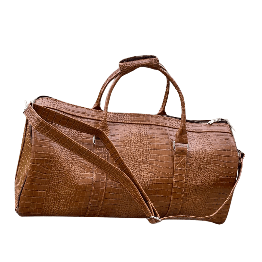 Uroosa Leather Light Brown Duffel – Croc Embossed Style