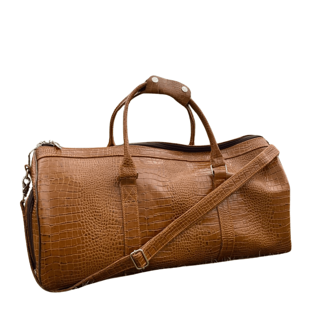 Uroosa Leather Light Brown Duffel – Croc Embossed Style