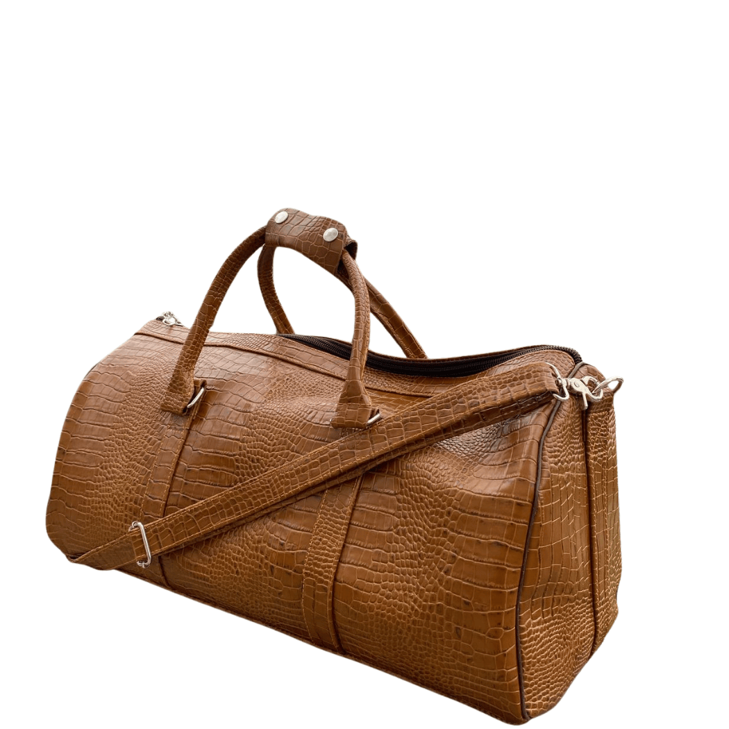 Uroosa Leather Light Brown Duffel – Croc Embossed Style