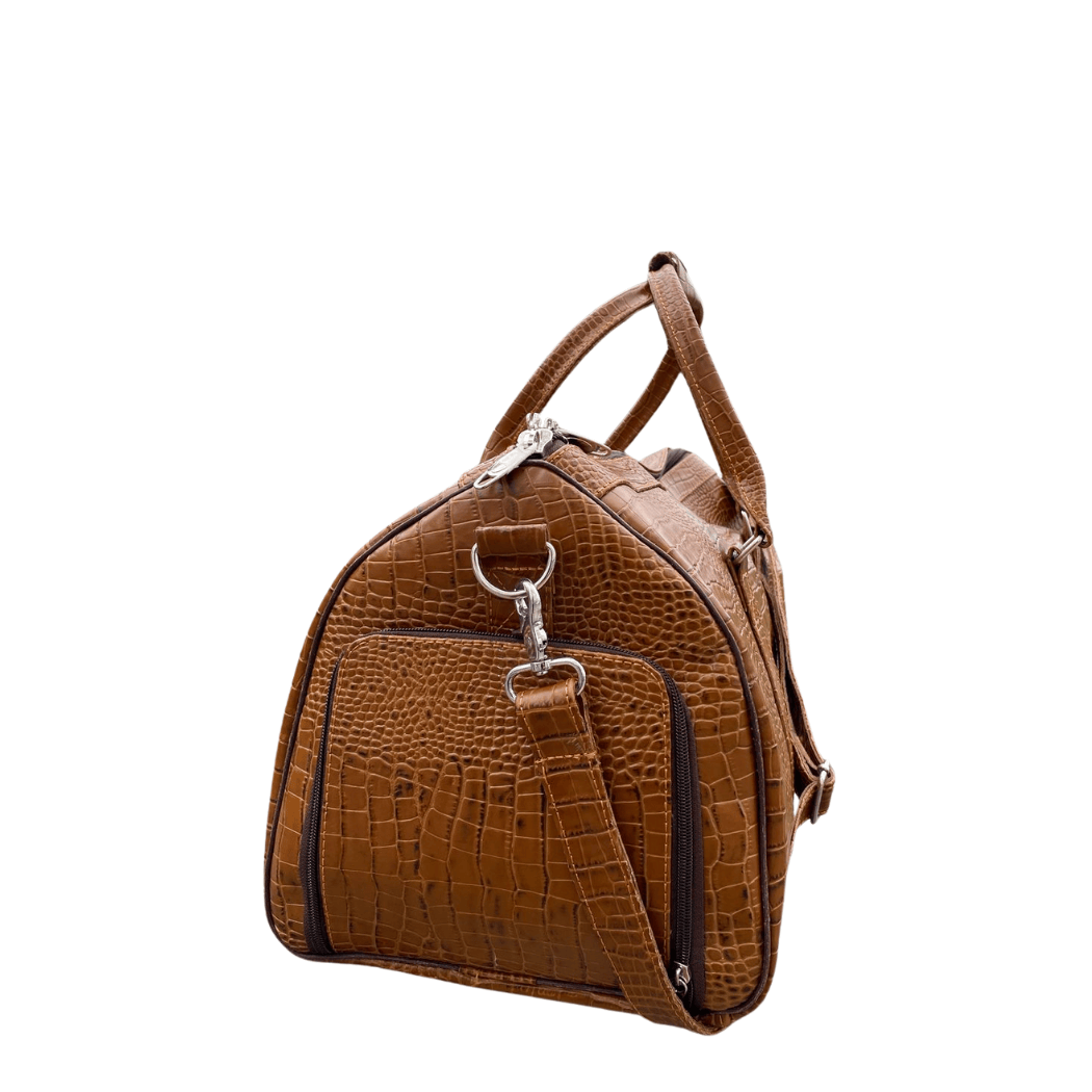 Uroosa Leather Light Brown Duffel – Croc Embossed Style