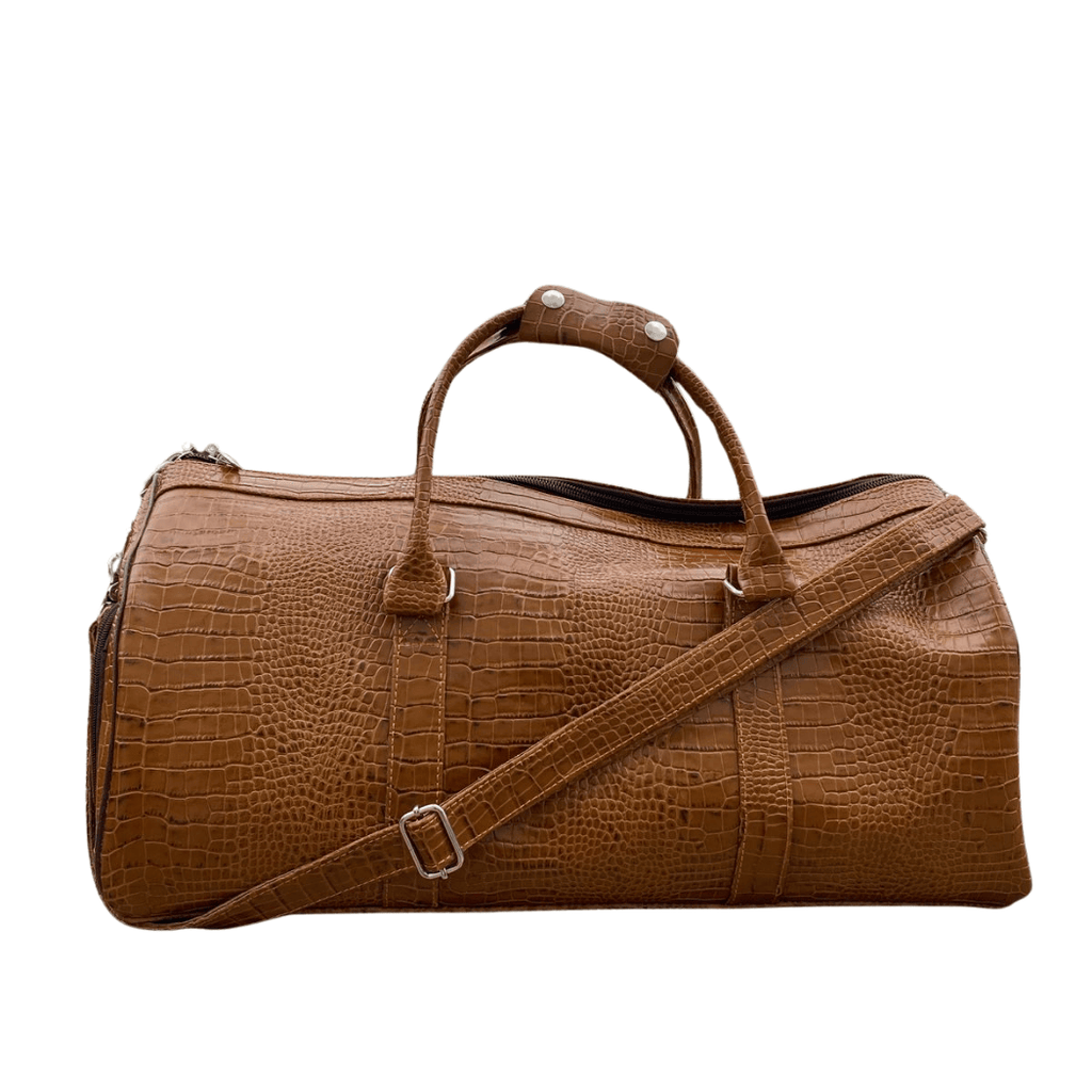 Uroosa Leather Light Brown Duffel – Croc Embossed Style