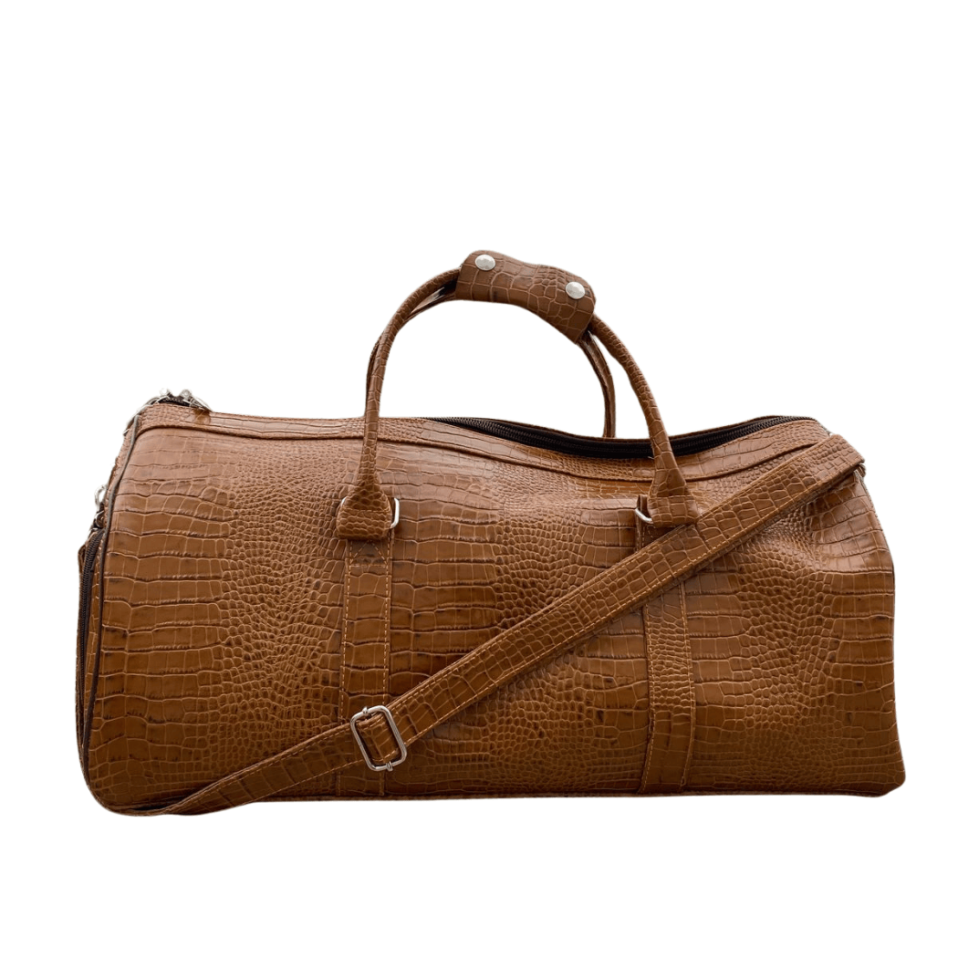 Uroosa Leather Light Brown Duffel – Croc Embossed Style