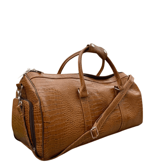 Uroosa Leather Light Brown Duffel – Croc Embossed Style