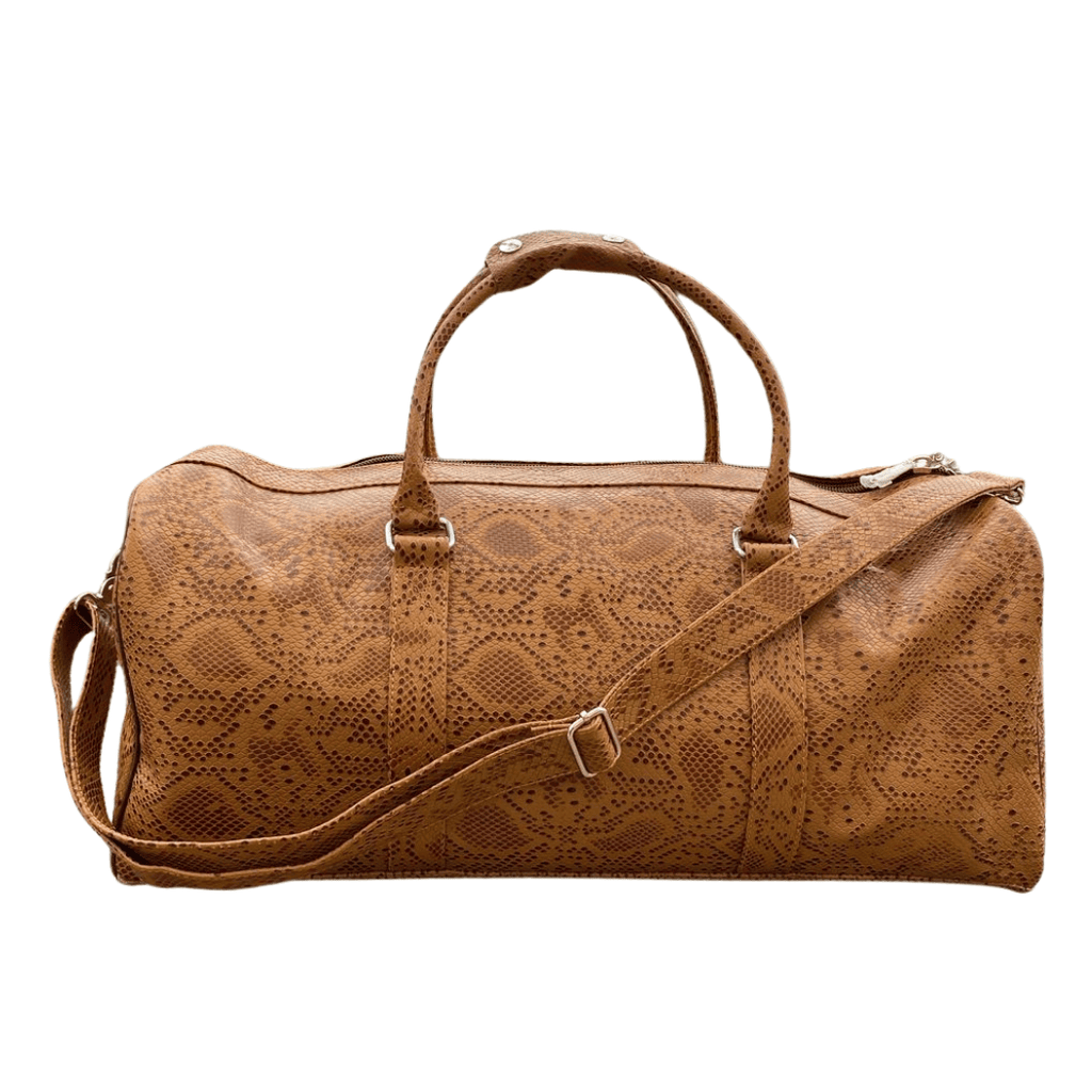Luxury Cow Leather Duffel – Snake Texture Embossed Travel Bag