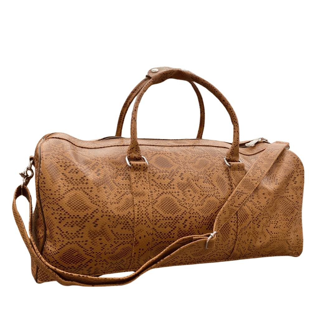 Luxury Cow Leather Duffel – Snake Texture Embossed Travel Bag