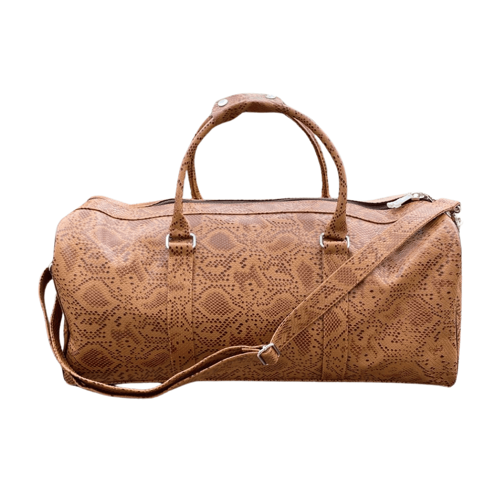 Luxury Cow Leather Duffel – Snake Texture Embossed Travel Bag