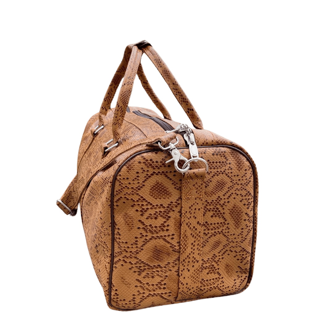 Luxury Cow Leather Duffel – Snake Texture Embossed Travel Bag