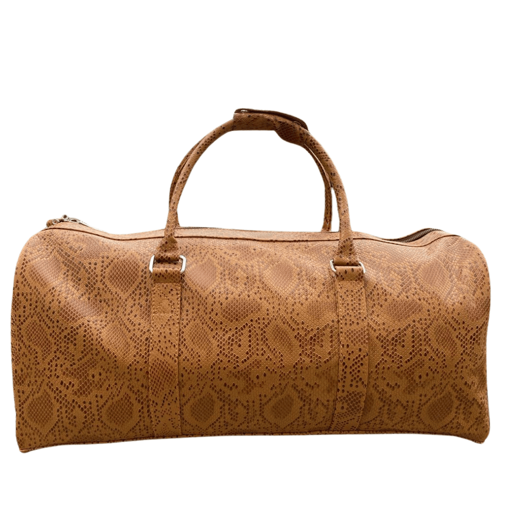 Luxury Cow Leather Duffel – Snake Texture Embossed Travel Bag
