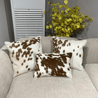 Brown & White Cowhide Cushion Cover | Natural Leather Pillow