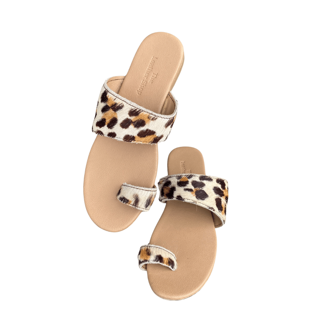 Cheetah Print Cowhide Leather Slippers