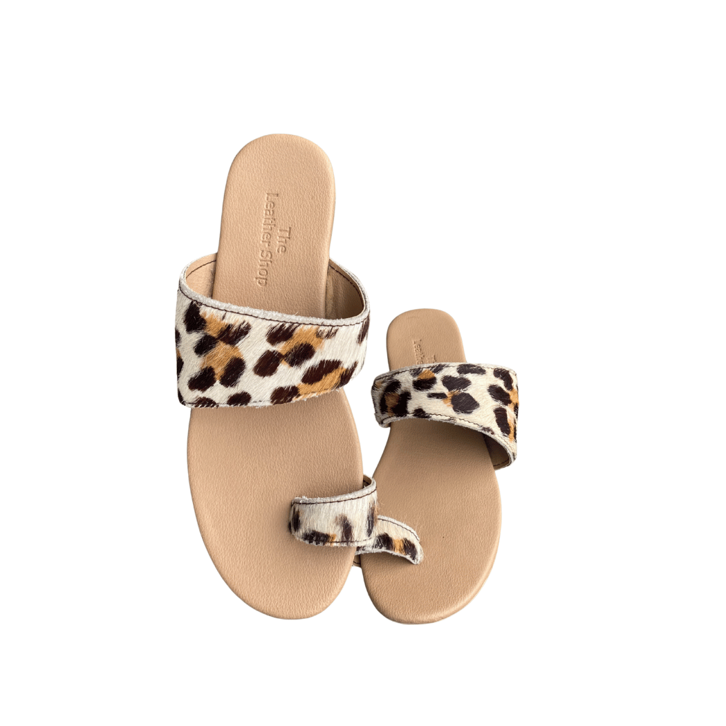 Cheetah Print Cowhide Leather Slippers