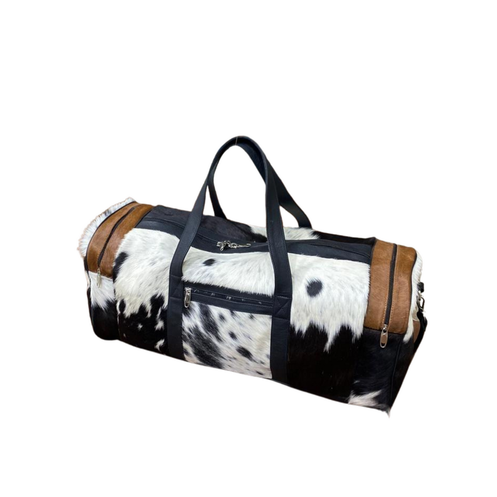 Black & White Cowhide Large Duffel Bag
