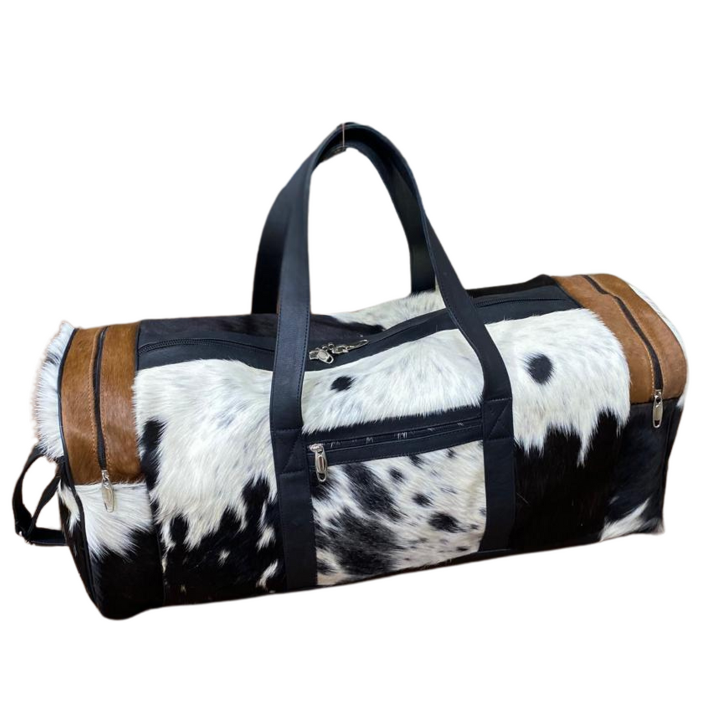 Black & White Cowhide Large Duffel Bag