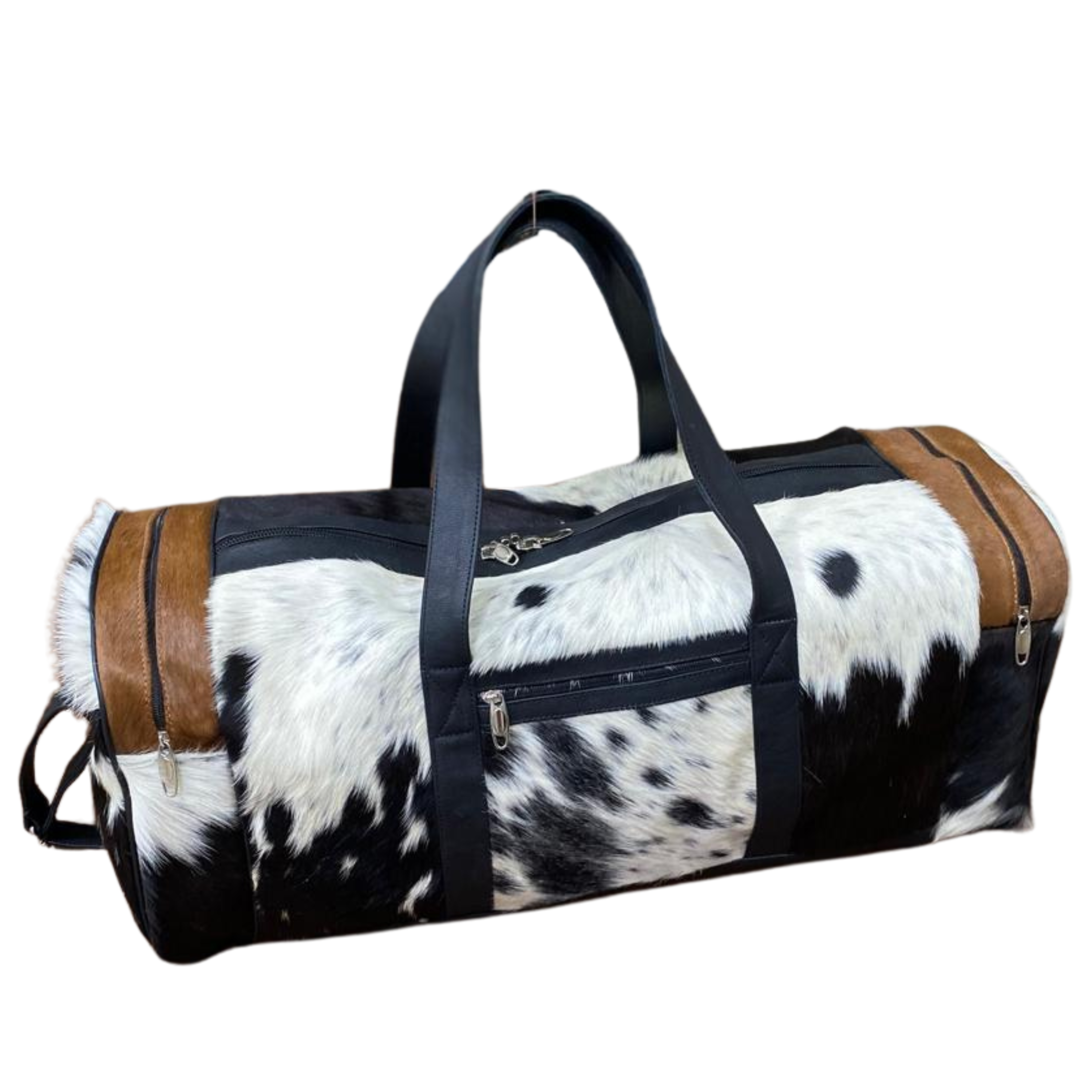 Black & White Cowhide Large Duffel Bag