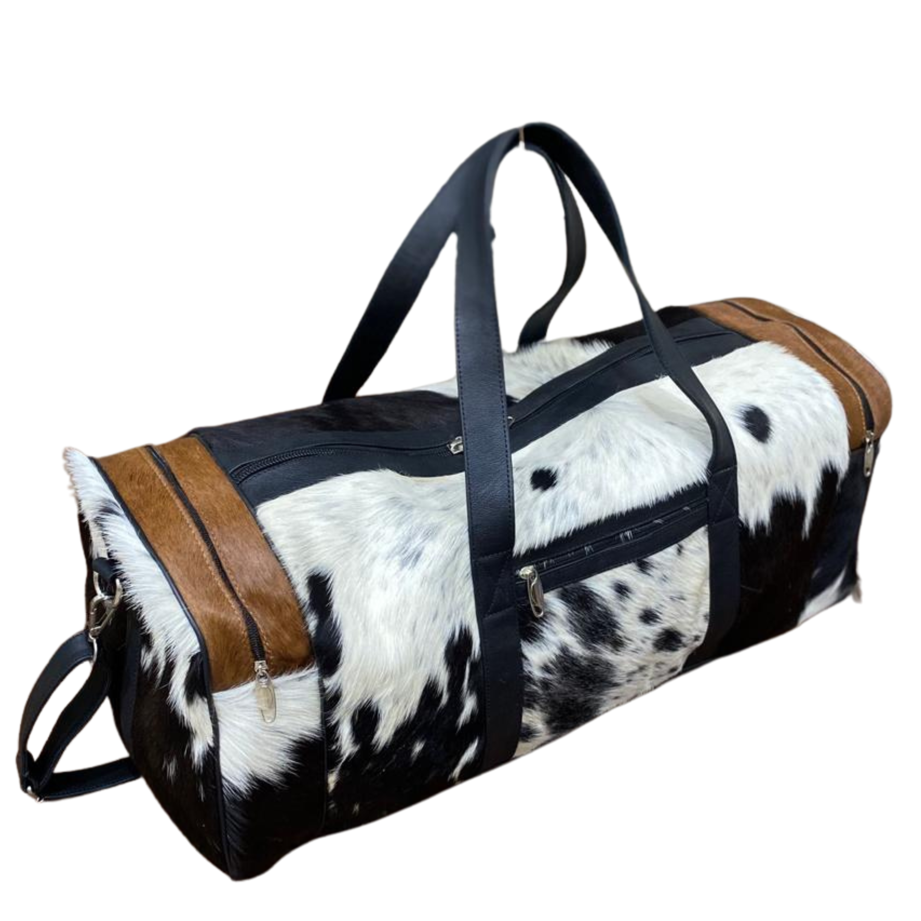 Black & White Cowhide Large Duffel Bag