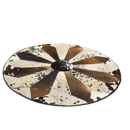 Brown & White Round Cowhide Rug – 5x5