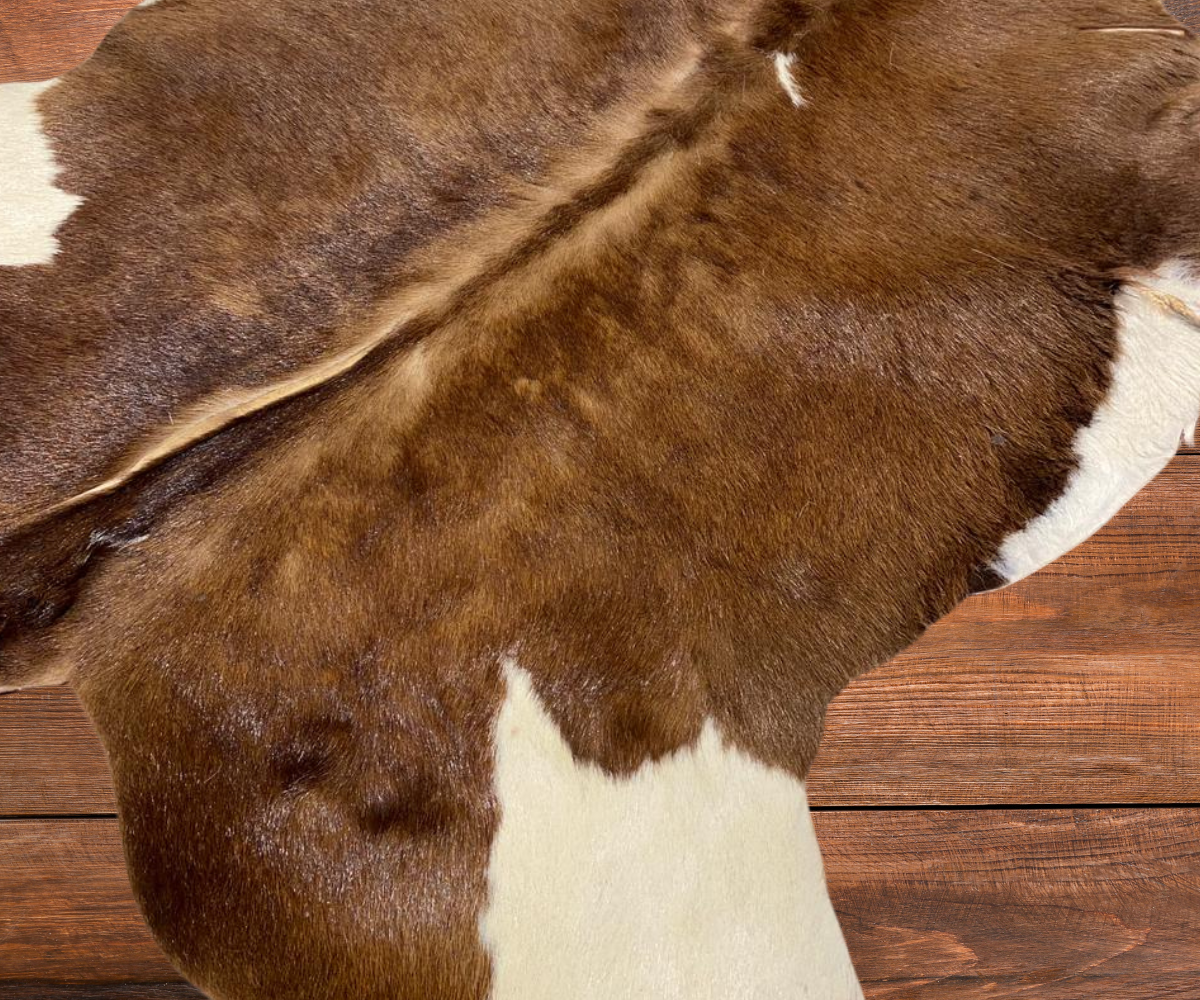 Goato Brón – Brown & White Natural Goat Skin Hide