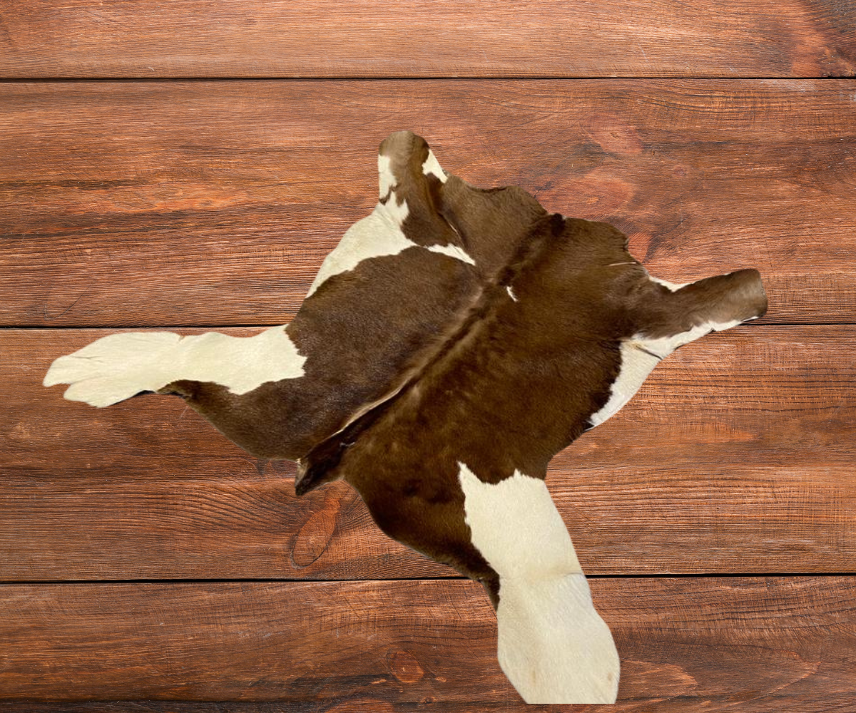 Goato Brón – Brown & White Natural Goat Skin Hide