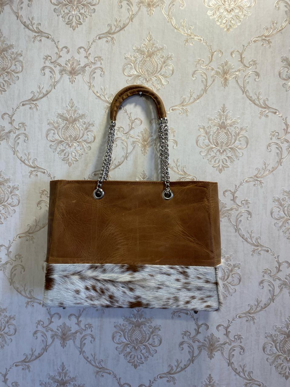 Auréole – Tan & White Cowhide Tote