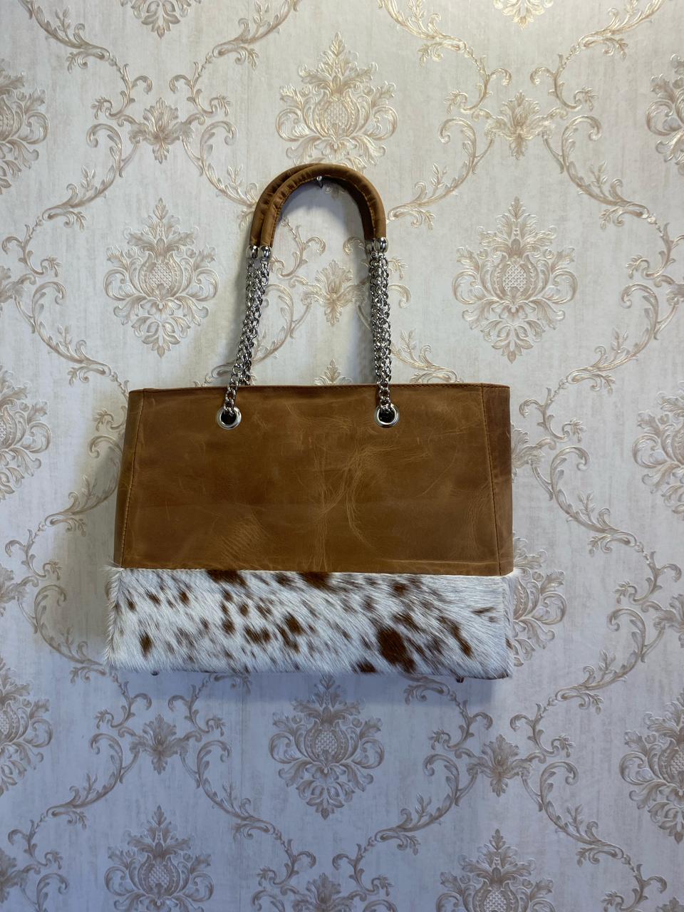 Auréole – Tan & White Cowhide Tote