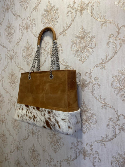 Auréole – Tan & White Cowhide Tote