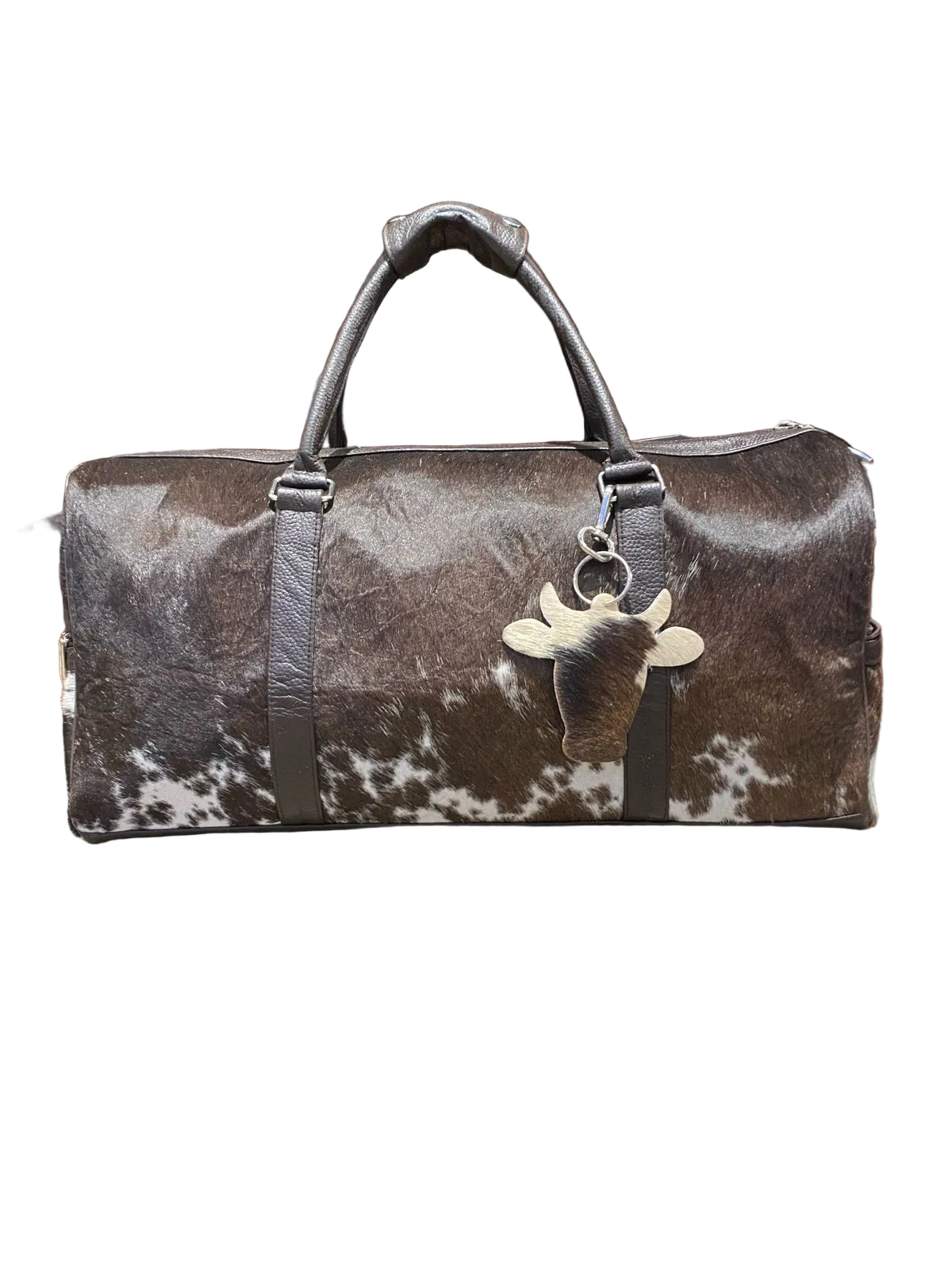 Cognac – Brown & White Cowhide Duffel Bag