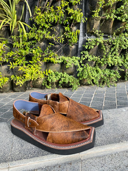 Cow Leather Kaptaan Chappal – Natural Hair-On Cowhide