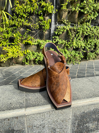 Cow Leather Kaptaan Chappal – Natural Hair-On Cowhide