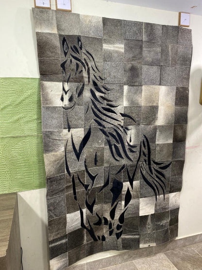 Cowhide Patch Work Rug – Horse Design