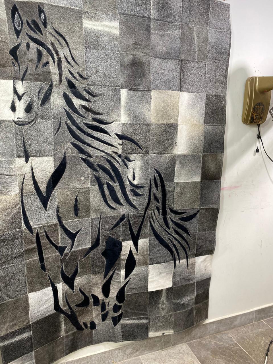 Cowhide Patch Work Rug – Horse Design