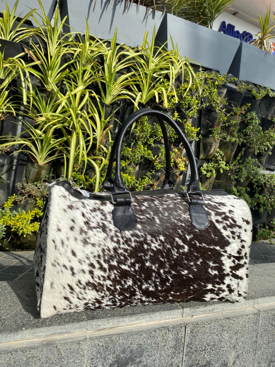 Black & White Cowhide Medium Duffel Bag