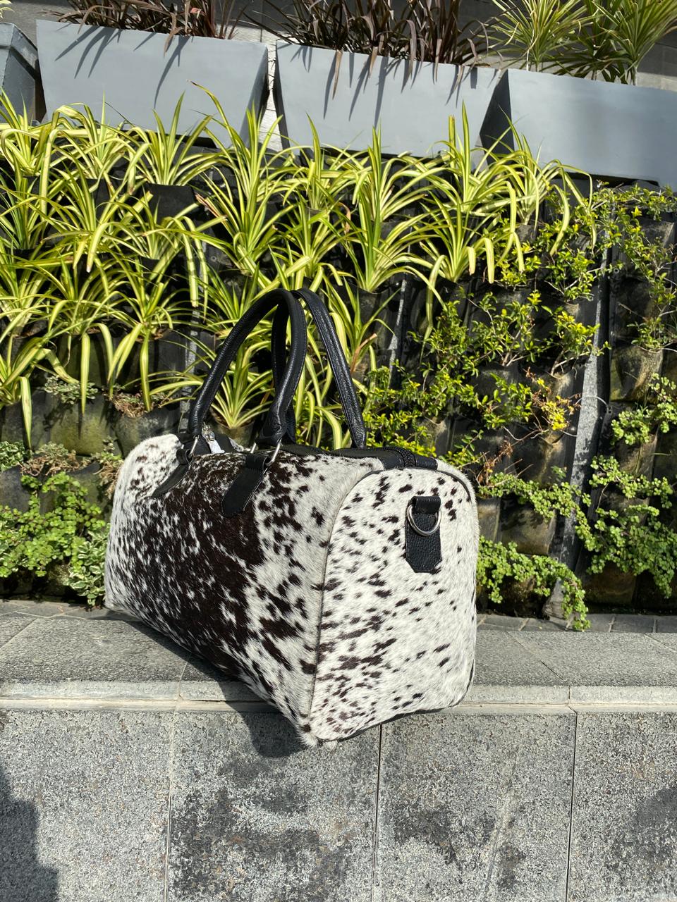 Black & White Cowhide Medium Duffel Bag