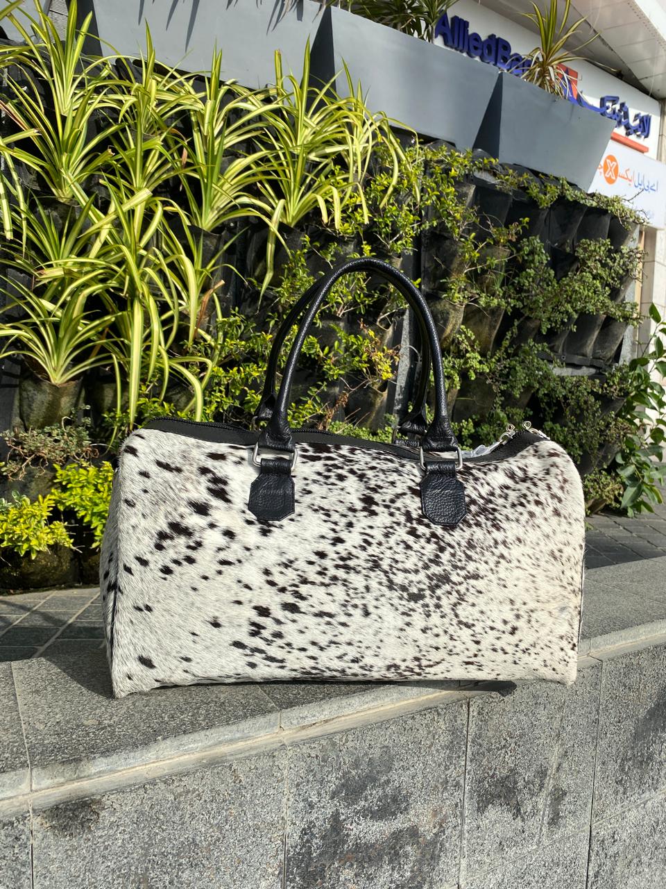 Black & White Cowhide Medium Duffel Bag
