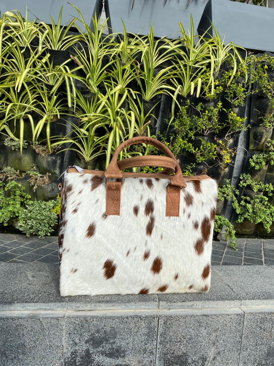 Brown & White Cowhide Tote Bag