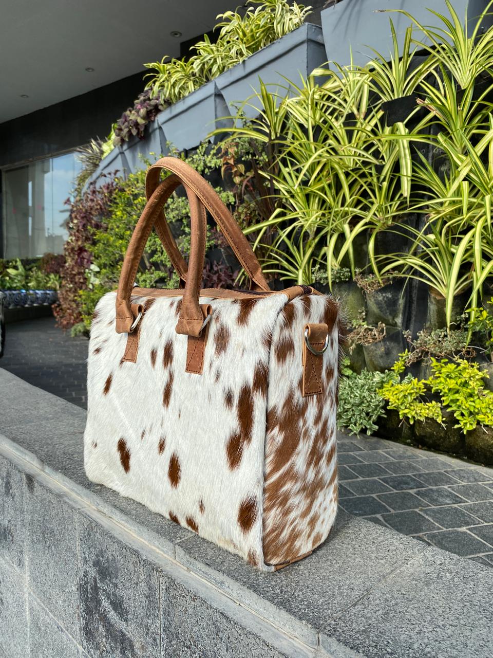 Brown & White Cowhide Tote Bag