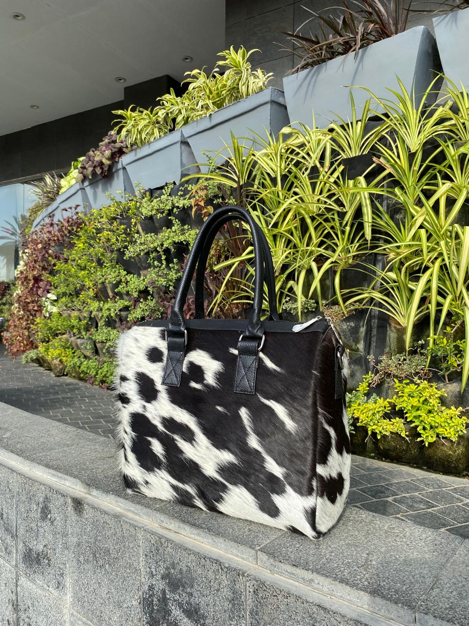 Black & White Cowhide Tote Bag