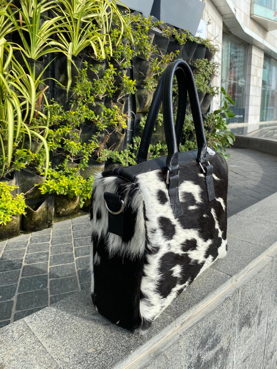 Black & White Cowhide Tote Bag