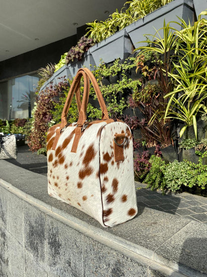 Brown & White Cowhide Tote Bag
