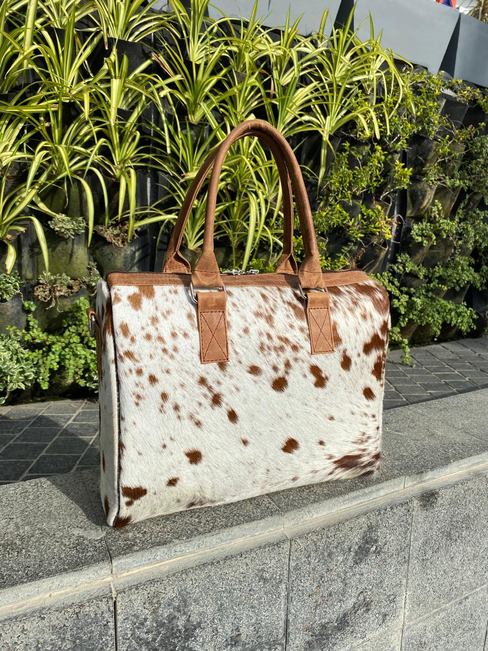 Brown & White Cowhide Tote Bag