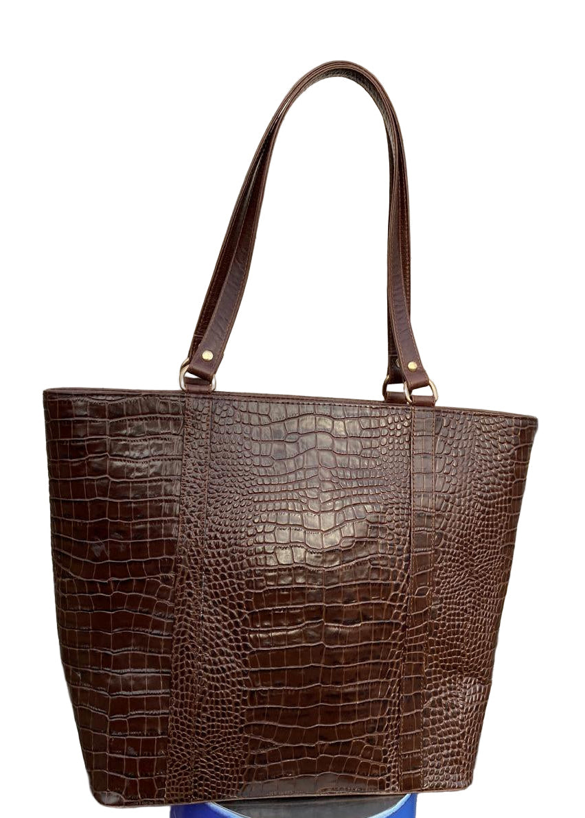 Cow Leather Croc Embossed Tote Bag