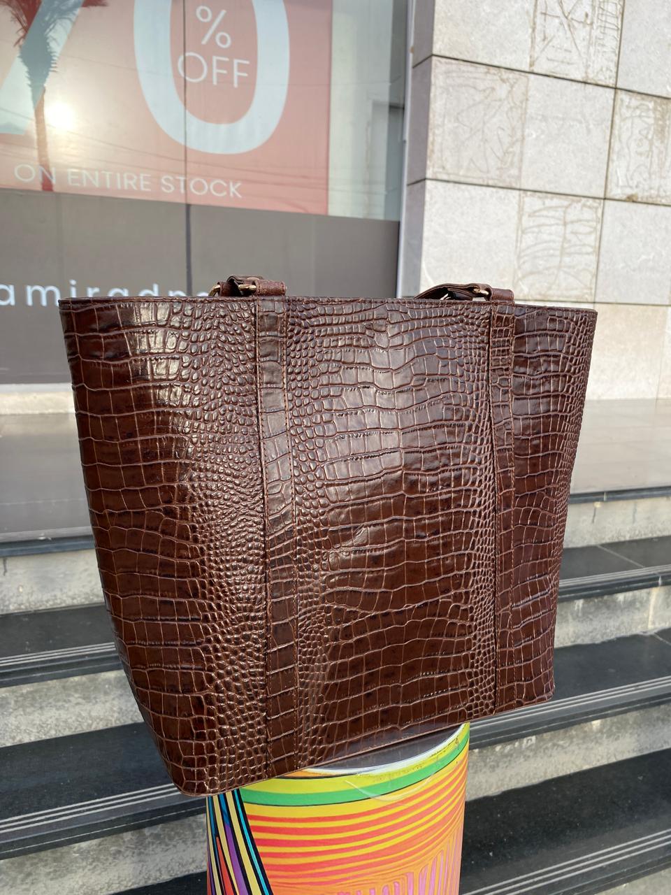 Cow Leather Croc Embossed Tote Bag