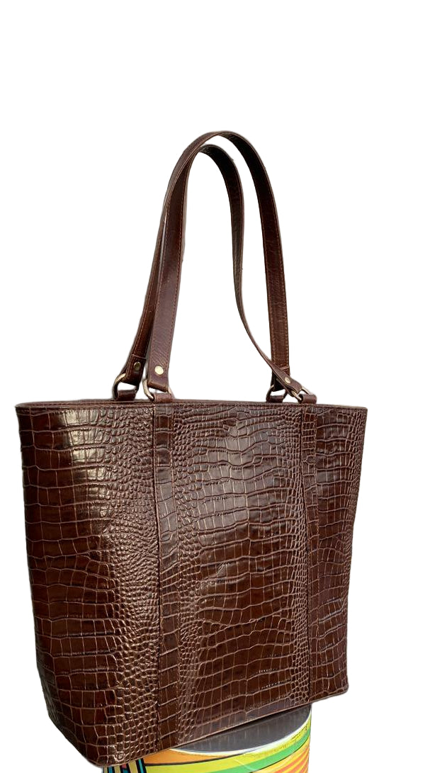 Cow Leather Croc Embossed Tote Bag