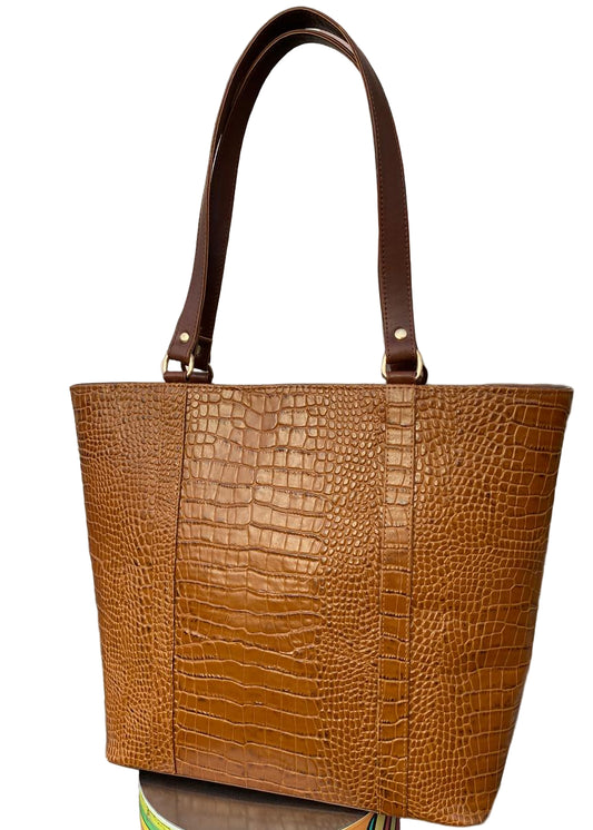 Cow Leather Croc Embossed Tote Bag
