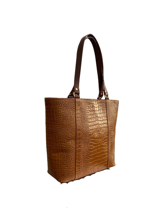 Cow Leather Croc Embossed Tote Bag