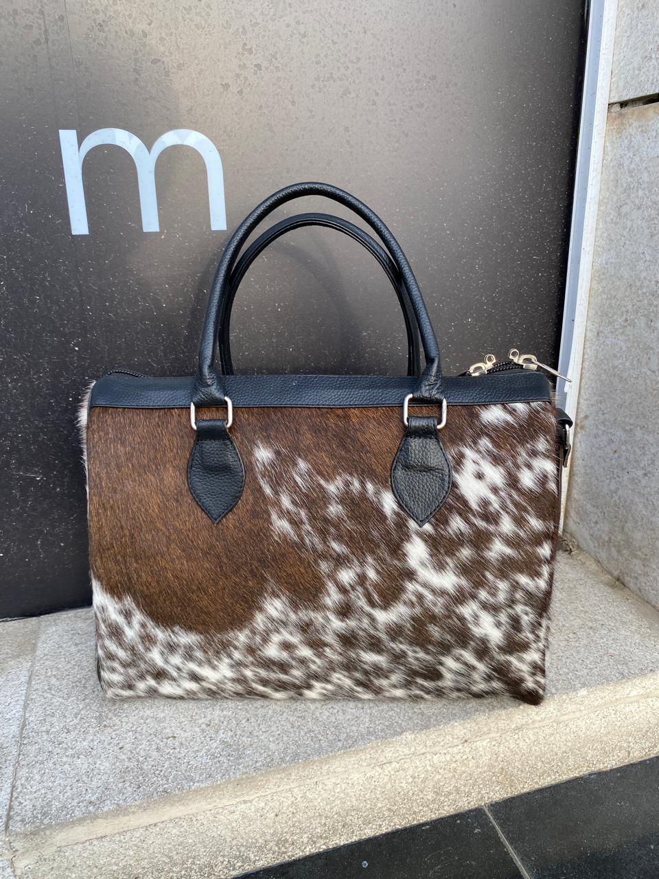 Brown & White Cowhide Tote Bag